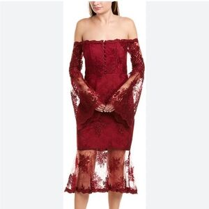 NWT Nicholas maroon Octavia lace midi dress